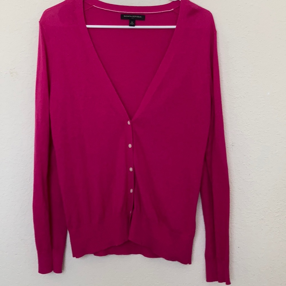 Pink v neck button up cardigan